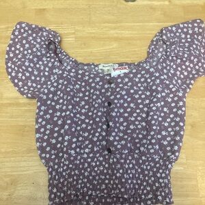 T.J.Maxx Dusty Mauve Floral Button-Front Puff Sleeve Top